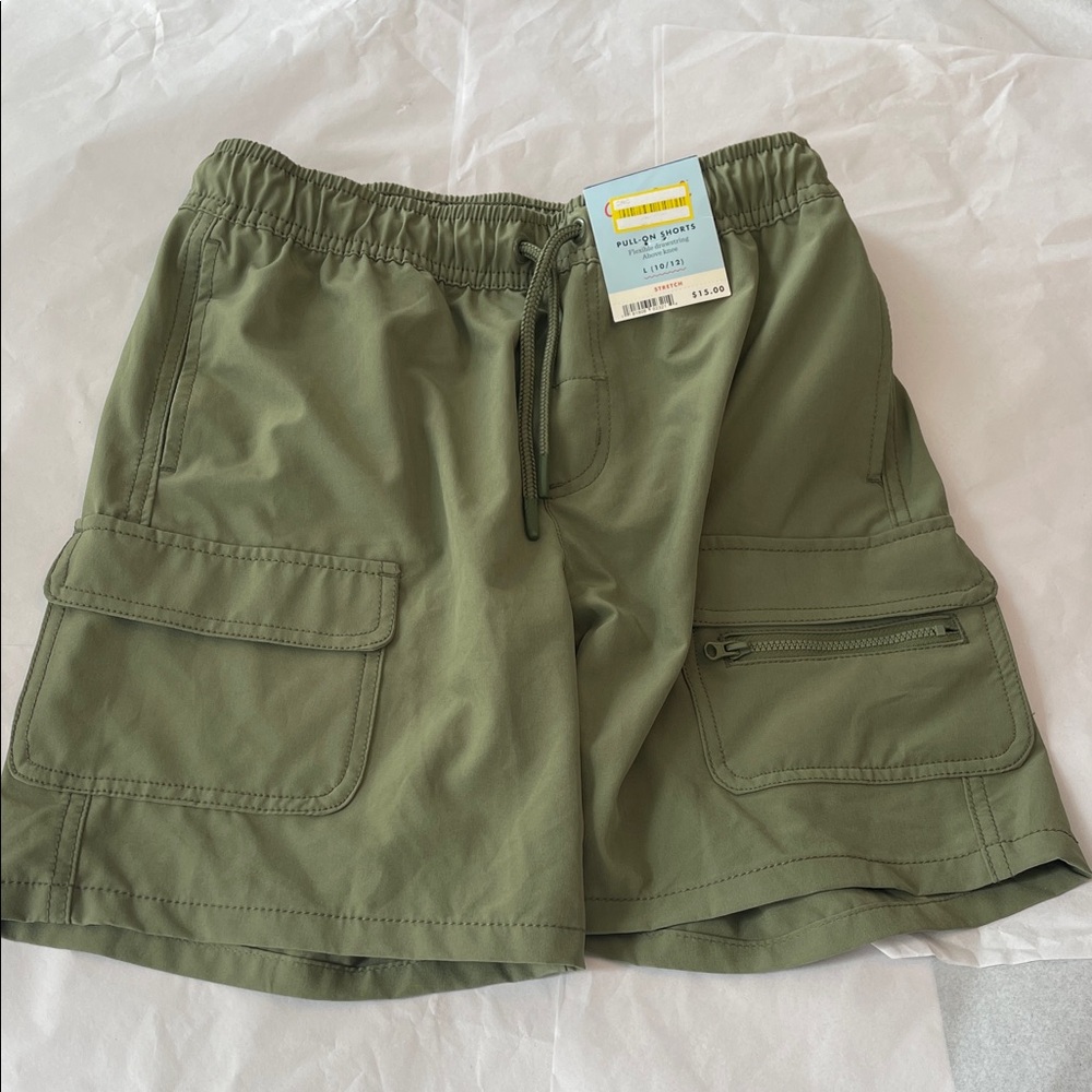 Boys Green Pull-On Cargo Shorts